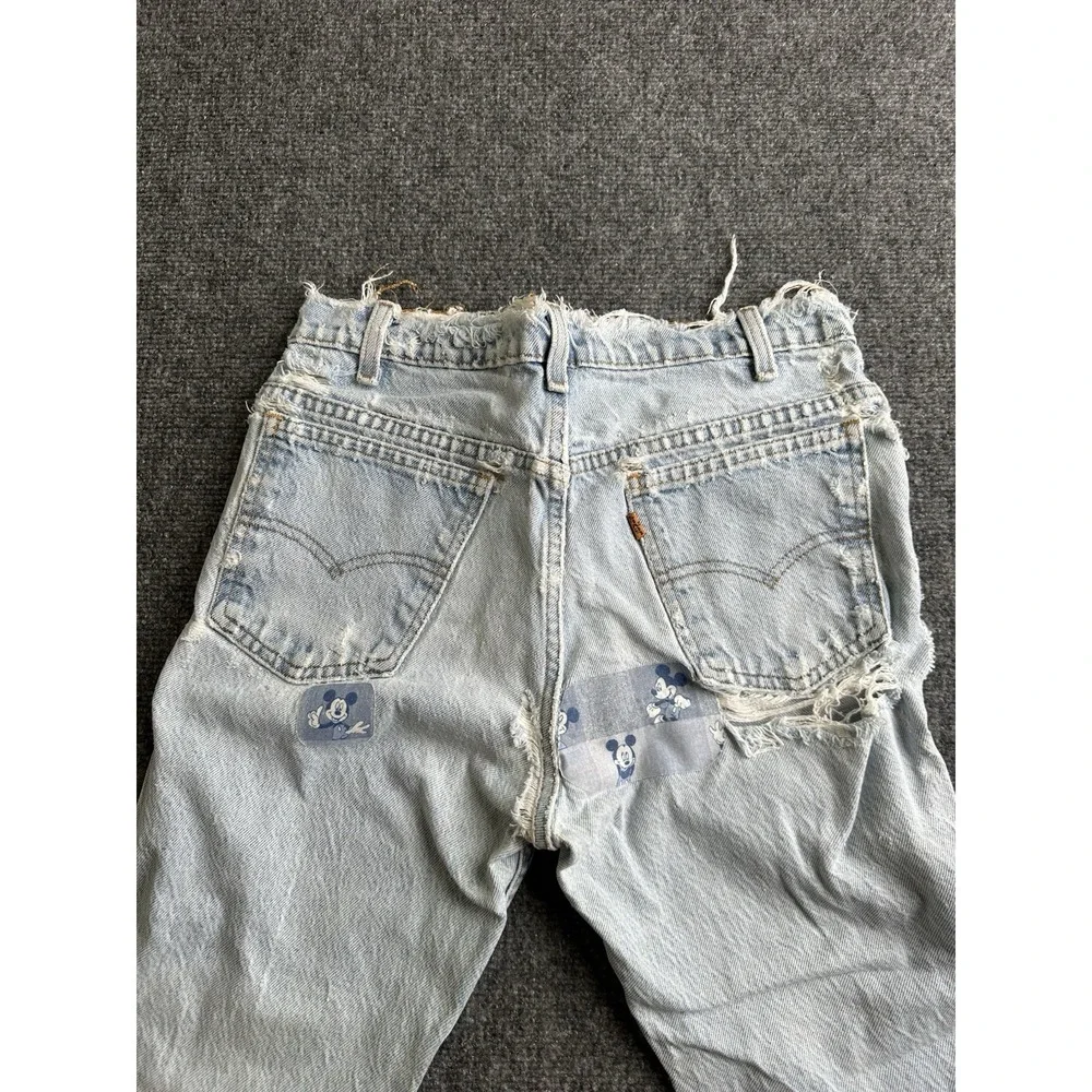 Mens 90s Levis 505 Orange Tab Distressed Custom Patchwork Jeans, Size 32x32